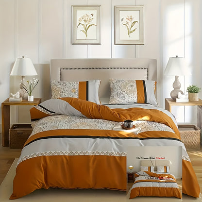 3pcs Soft & Cozy Duvet Cover Set - Orange & Gray Striped, Includes 1 Duvet Cover And 2 Pillowcases, Zip Closure, Machine Washable - Perfect For All Seasons