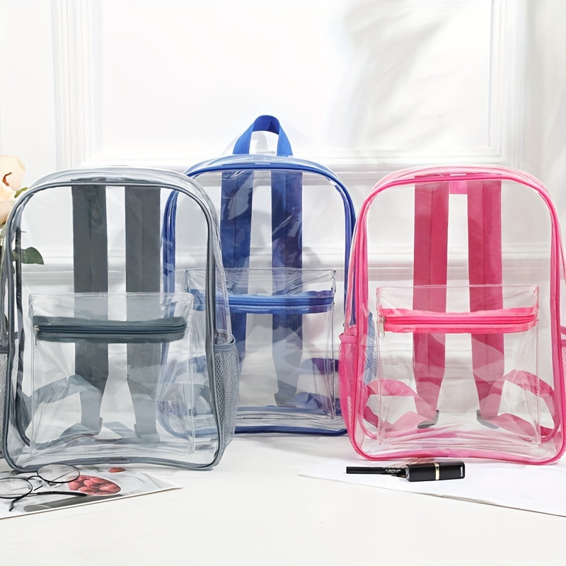 Large Capacity Clear PVC Backpack - Durable, Lightweight, and Fashionable Commuter Bag with Zipper Closure - Perfect for School and Daily Use