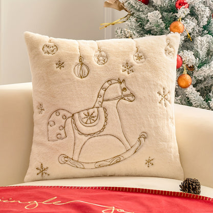 Christmas Embroidered Throw Pillow Cover - Festive Holiday Decor for Living Room & Bedroom, Zip Closure, Machine Washable, White