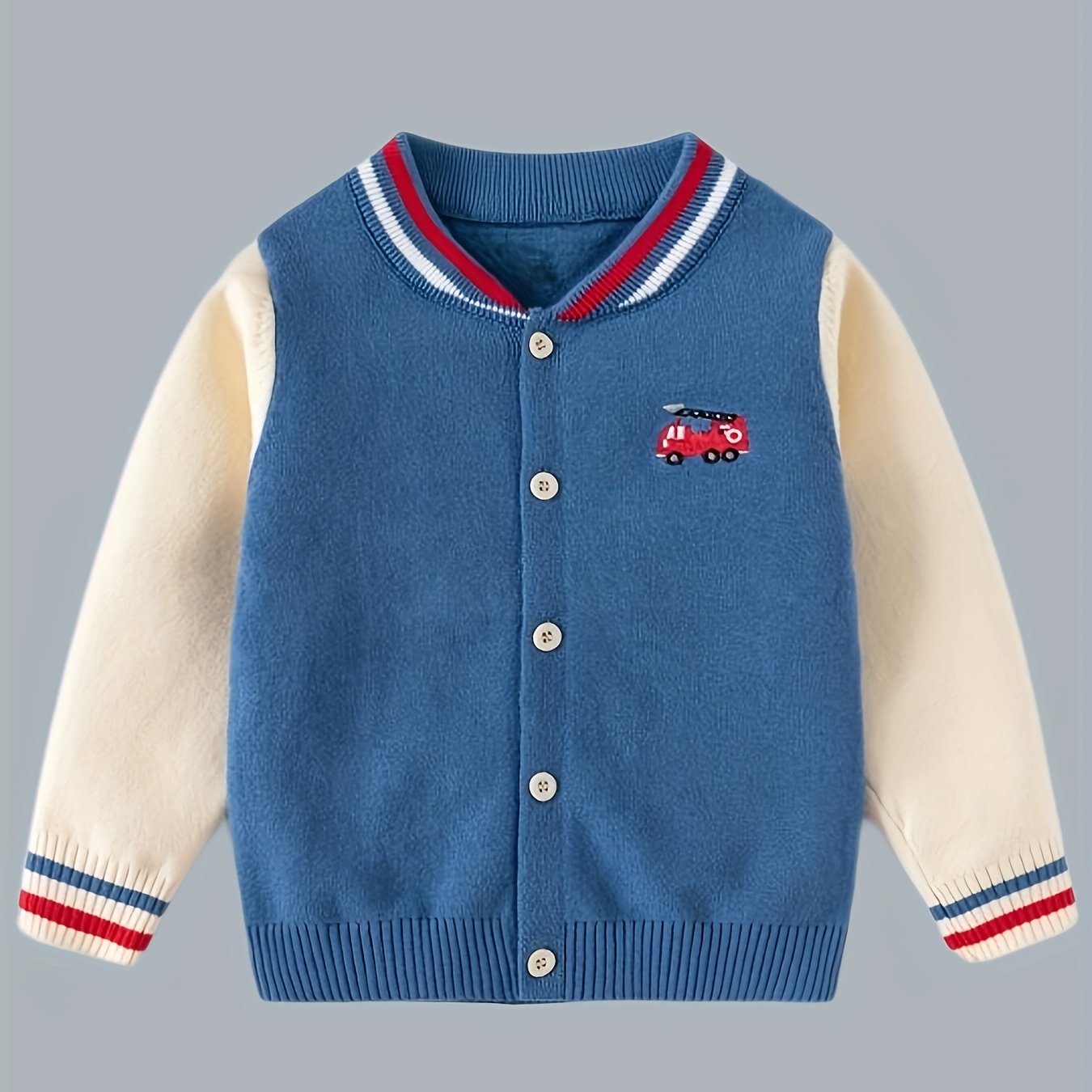 Boys And Girls Cotton Knit Cardigan, Casual Preppy Style Sweater With Cute Embroidery, Comfortable Knit Outerwear For Spring/Autumn