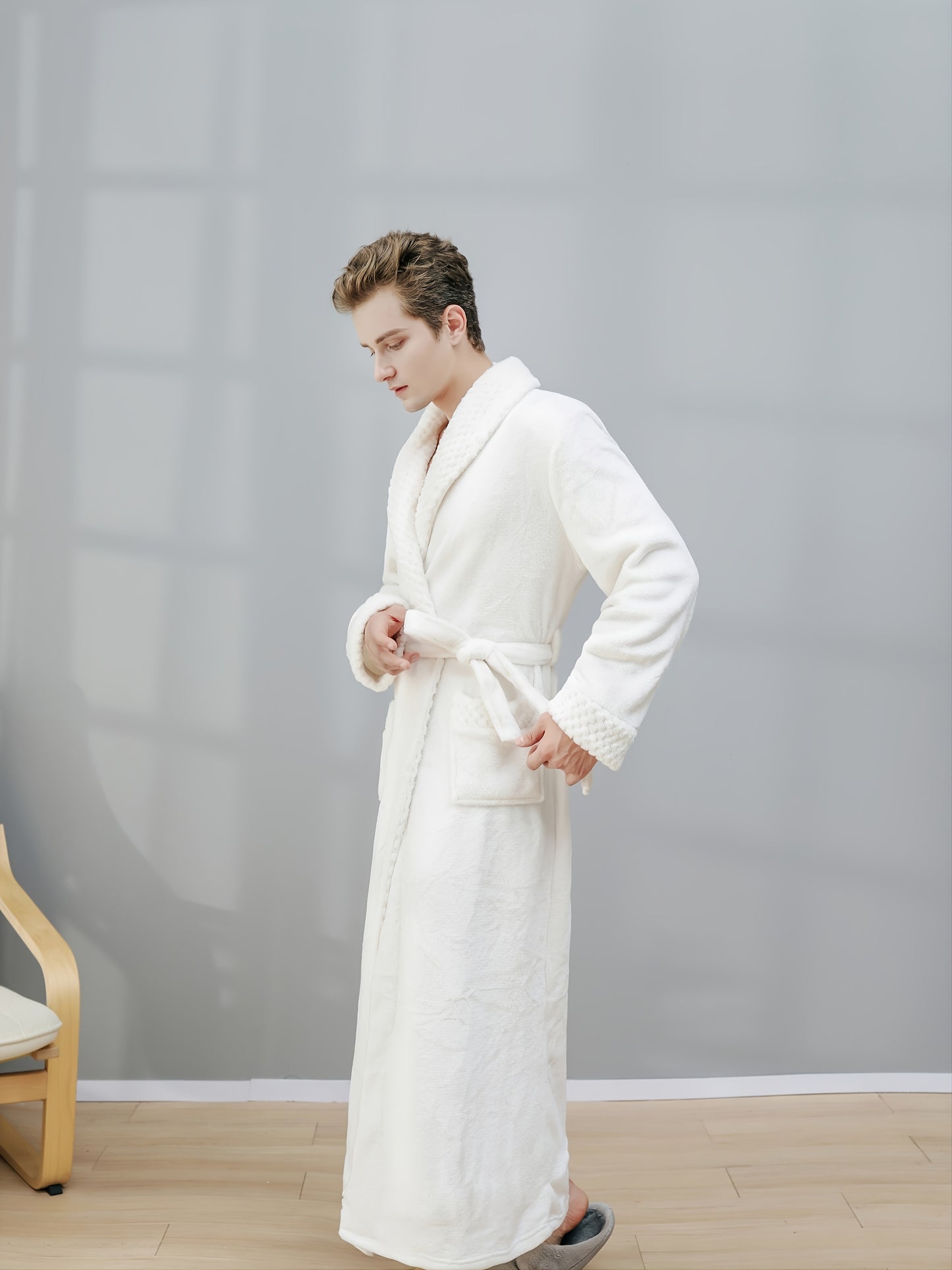 Long Length Mens V-Neck Bathrobe Pajamas with Pockets - Soft, Plush, and Cozy Robes for Relaxation - Ideal for Lounging Around the House