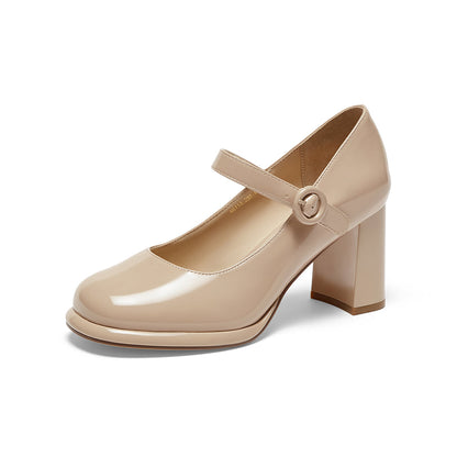 flowersverse - Women Basto Vintage Chunky Heel White Mary Jane