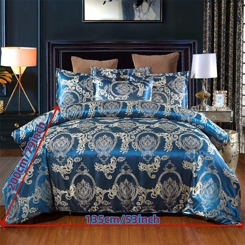 3pcs Luxurious European Satin Jacquard Duvet Cover Set - Soft and Silky Bedding for Bedroom and Guest Room (1pc Duvet Cover + 2pc Pillowcases)