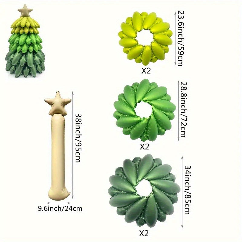 Aluminum Film Christmas Tree Balloon Set - Dual Style Festive Decoration, Suitable for Weddings, New Year Celebrations, Christmas Parties & Proms, for Ages 14+ (1 Set, No Electricity Required)