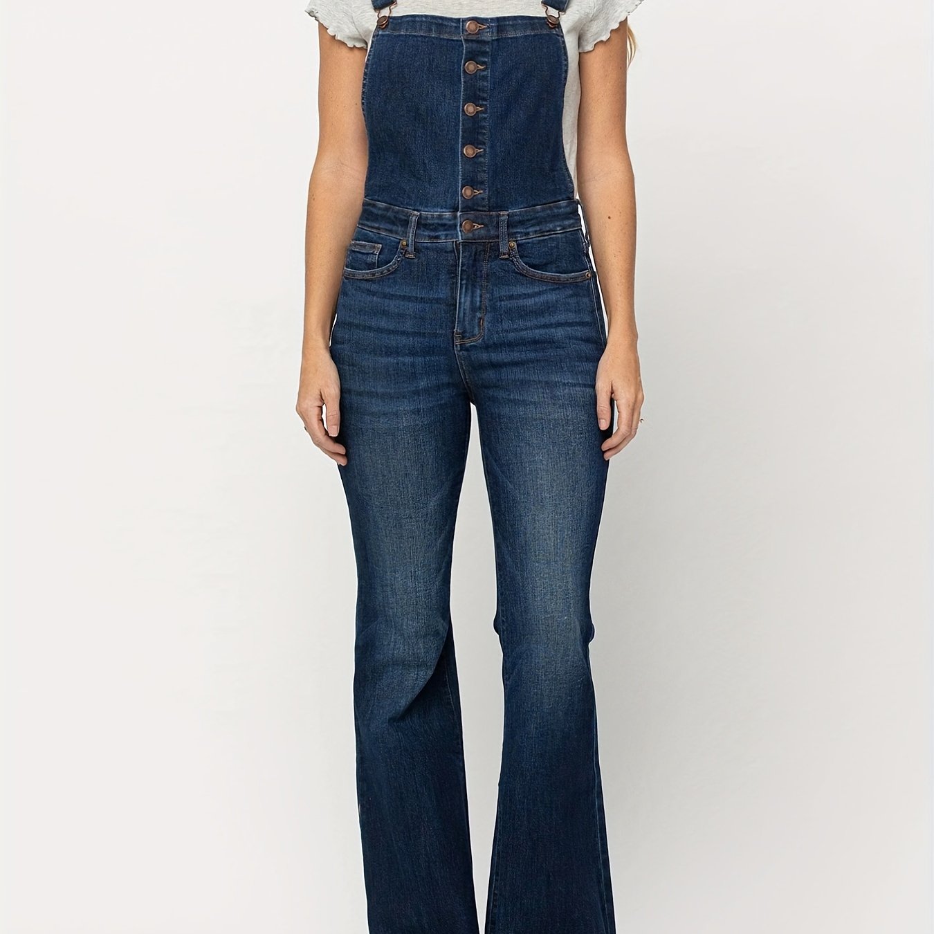 All-Season Versatile Denim Overalls with Stretch, Adjustable Straps & Easy-Care, Chic Button Front & Raw Hem, Women’s Casual Essential