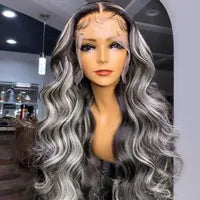 Ash Blonde Highlights 13x4 Lace Front Human Hair for Women Black Roots Ombre Body Wave Synthetic Wig Pre Plucked