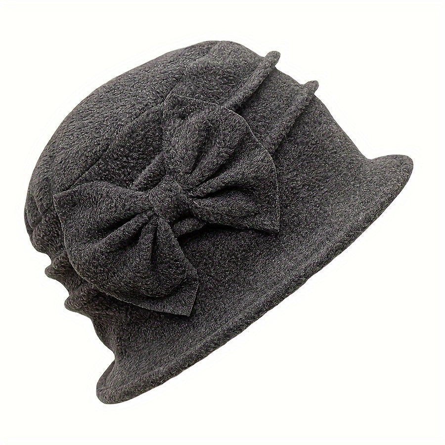 Cozy Double-Layer Fleece Bucket Hat For Women - Elegant Bowknot Design, Thick Warm Winter Cap