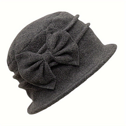 Cozy Double-Layer Fleece Bucket Hat For Women - Elegant Bowknot Design, Thick Warm Winter Cap
