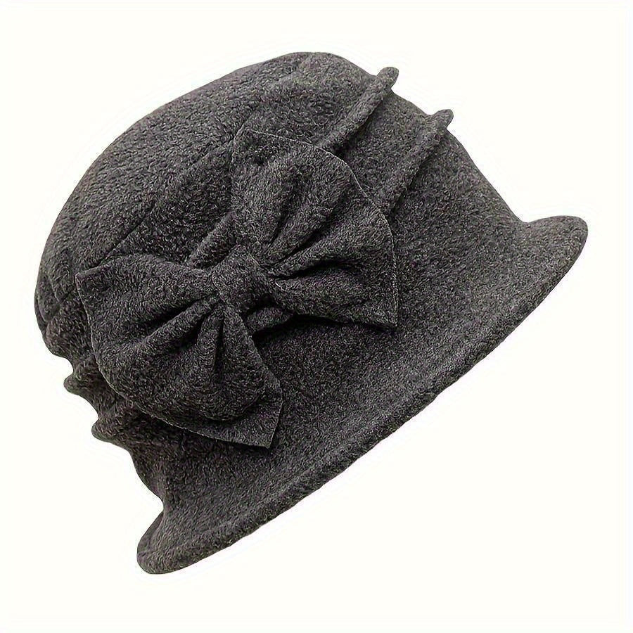 Cozy Double-Layer Fleece Bucket Hat For Women - Elegant Bowknot Design, Thick Warm Winter Cap