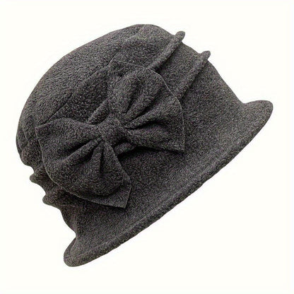 Cozy Double-Layer Fleece Bucket Hat For Women - Elegant Bowknot Design, Thick Warm Winter Cap