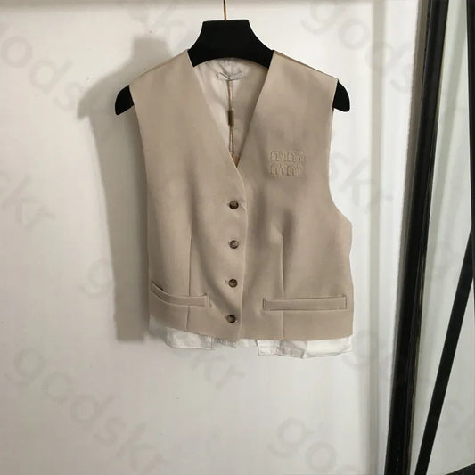 Fashion Patchwork Waistcoat Skirt Women Summer Sleeveless Button V Neck Vest Sexy Pleated Skirt Embroidery Waistcoat Skirt Two Piece Set