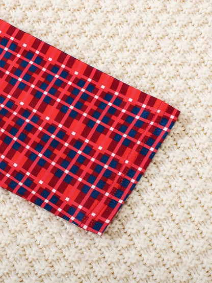 2pcs Baby's Cartoon Christmas Santa Elk Print Long Sleeve T-shirt & Casual Plaid Pattern Pants, Toddler & Infant Boy's Clothing Set, Outdoor Cloth