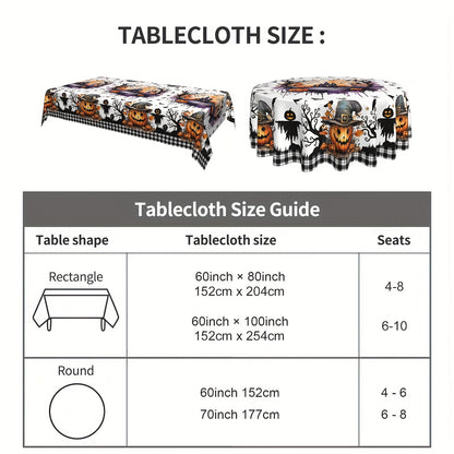 1pc Vibrant Halloween Tablecloth - Polyester Table Cover for Home Kitchen Dining Picnic Decoration with Black White Buffalo Check Ghost Pumpkin Skeleton Castle Holiday Pattern - Perfect for Spooky Season Home Supplies