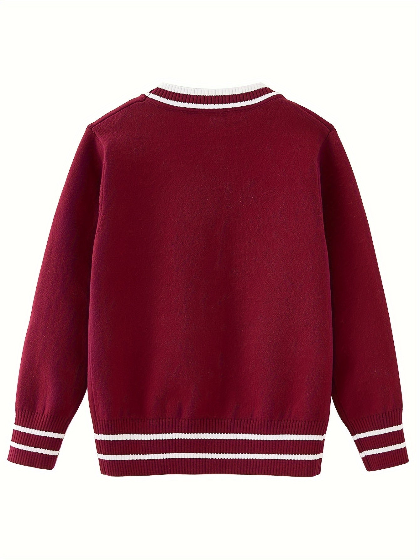 Boys Casual Preppy Style Uniform Knit Cardigan Sweater, Long Sleeve Tops, Boys Clothing Outdoor