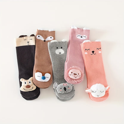 A Pair Of Kid's Toddler's Fashion Cute Cartoon Animal Design Novelty Knee-high Socks, Cotton Non-slip Socks For Outdoor Wearing All Seasons Wearing
