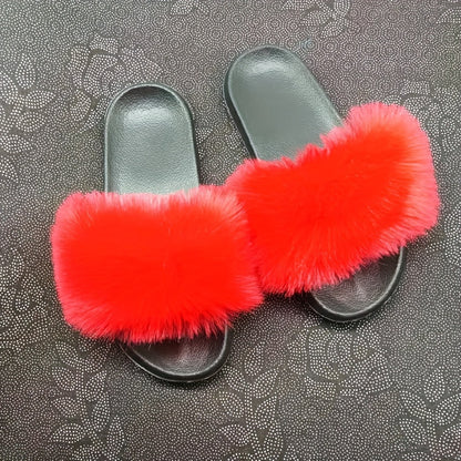 Luxurious Womens Faux Fur Slides - Soft Open Toe Slip-Ons - Ultra-Plush Indoor Slippers for Cozy Lounging - Comfortable Flat Sole - Perfect for Bedroom & Casual Wear