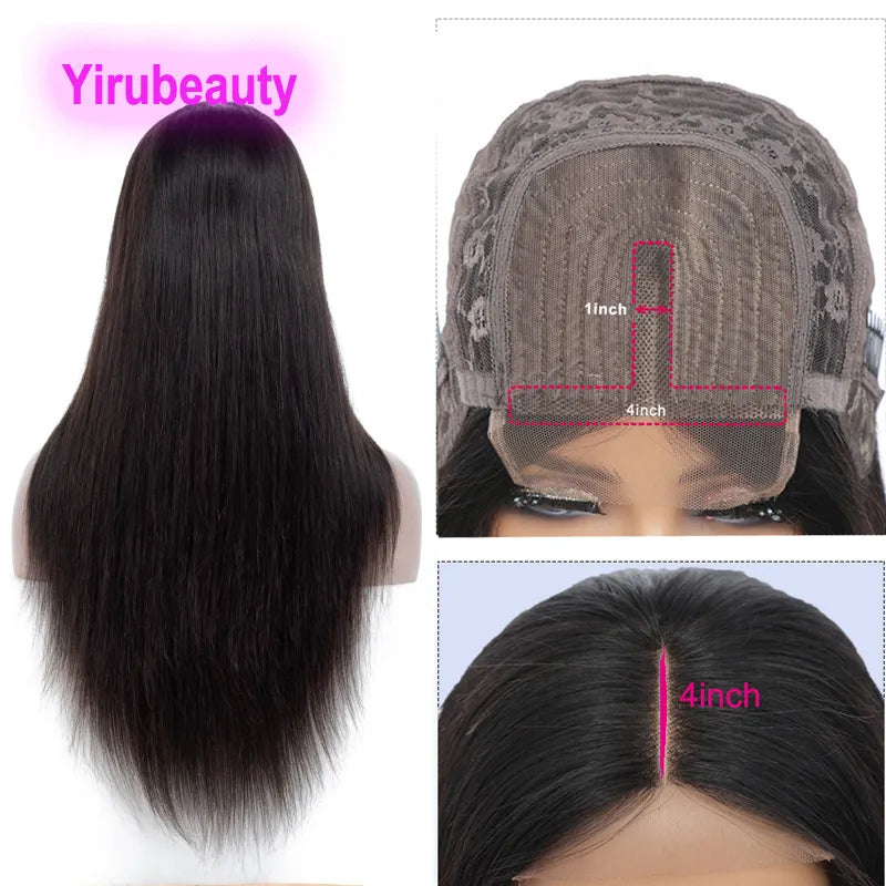 Straight Body Wave Malaysian 100% Human Hair 4*4*1 Lace Wig T-Part Wigs Mechanism Adjustable Strap 10-30inch Natural Color