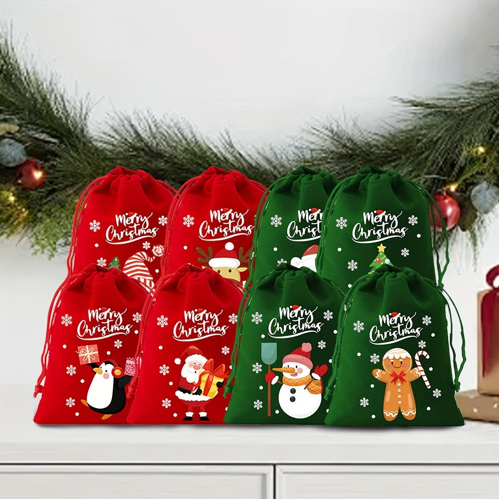 8pcs Christmas Velvet Drawstring Gift Bags Set - Perfect for Candy, Jewelry & Party Favors - Ideal for Weddings, Birthdays & Holidays