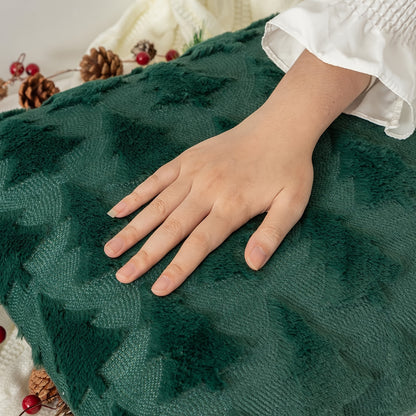 Set of 2 Festive Faux Fur Christmas Throw Pillow Covers - Soft, Traditional Style, Pine Tree Pattern, Machine Washable, Zippered, Polyester Woven, Sofa and Bedroom Decor - Easy Care, Durable, and Cozy Winter Accent