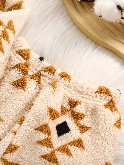 Boys' Cozy Fleece Christmas Outfit - Festive Printed Sweatshirt & Pants Set, Warm for Fall/Winter