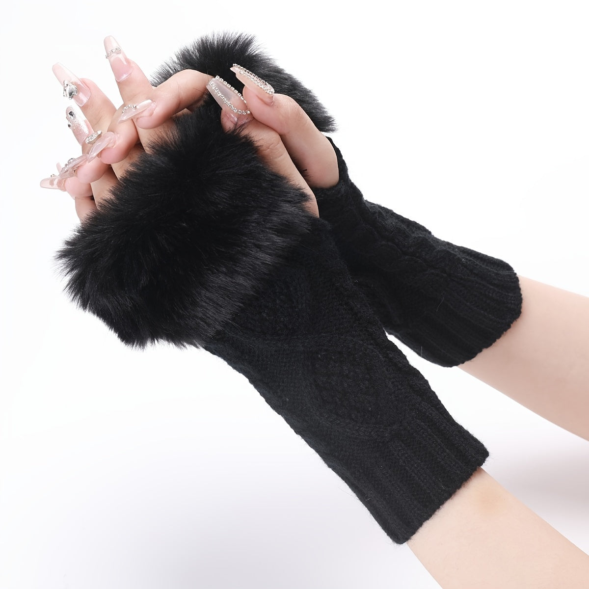 Cozy Argyle Fingerless Gloves for Women - Soft Acrylic Knit Fabric, Hand Wash Only, Stylish Winter Accessories for Cold Weather - Perfect for Outdoor Activities!