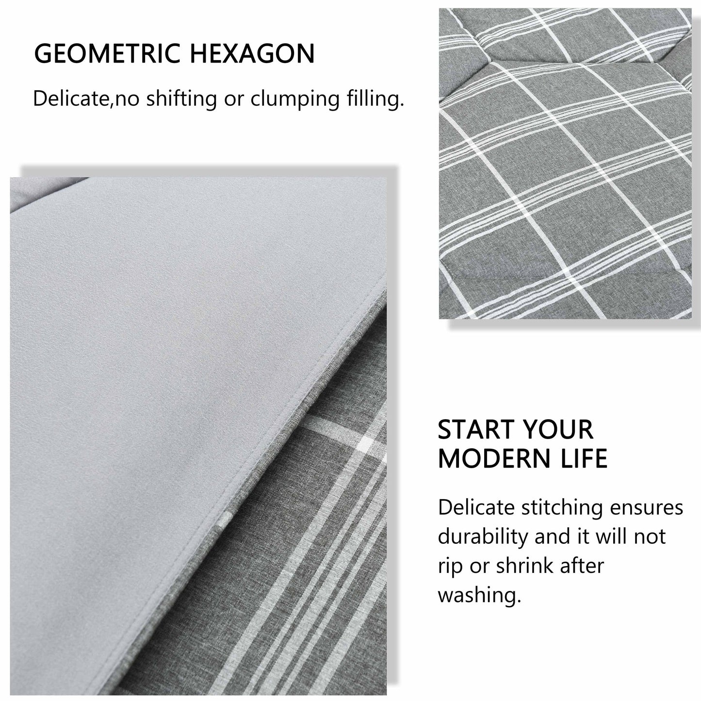 3 Pieces Reversible Quilted Comforter Set, Cationic Dyeing Comforter with Contemporary Plaid Pattern, Preppy Bedding Sets-Include 1 Comforter, 2 Pillow Shams for Bedroom