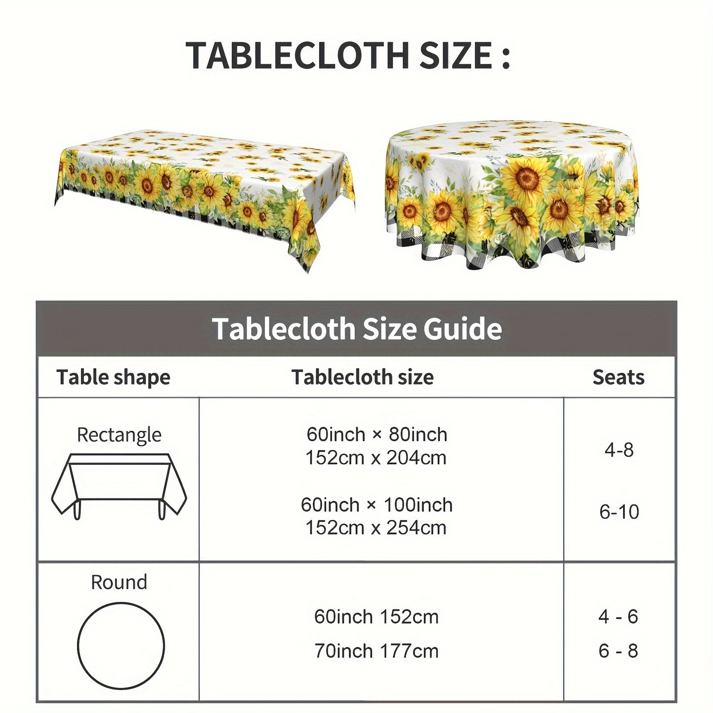 1pc, Polyester Tablecloth, Summer Sunflower Table Cover, Sunflower Buffalo Plaid Checkered Table Cover, Stain Wrinkle Free Tablecloth, For Home Kitchen Dining Party Decoration, Gift