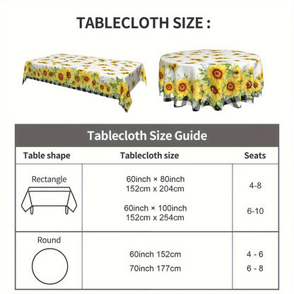 1pc, Polyester Tablecloth, Summer Sunflower Table Cover, Sunflower Buffalo Plaid Checkered Table Cover, Stain Wrinkle Free Tablecloth, For Home Kitchen Dining Party Decoration, Gift