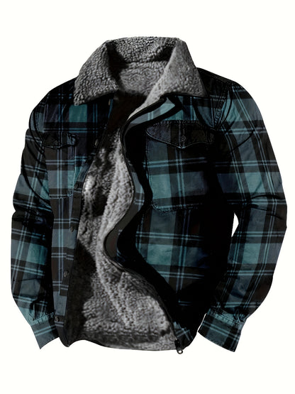 WarmthMaster Plaid Fleece Coat - Soft, Thick, and Retro-Style Zip-Up Jacket with Casual Lapel for Fall and Winter - Perfect for Outdoor Activities