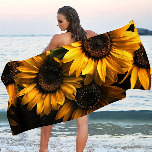 1pc Sunflower Pattern Microfiber Beach Towel, 55inch Ultra Soft Quick-Dry Bath Towel For Summer Beach, Modern Style, Versatile For Yoga, Swimming, Fitness, And Camping