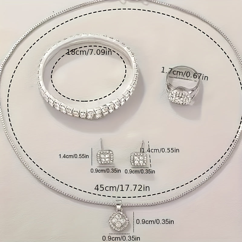 6 Pcs Stunning Round Rhinestone Quartz Watches - Stainless Steel Strap, Zinc Alloy Pointer, Dazzling Dial, and Rhinestone Accented Bracelet Necklace Earrings Jewelry Set - Perfect Gift for Loved Ones on Valentine's Day, Easter, Ramadan, Birthdays, Mother'