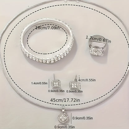 6 Pcs Stunning Round Rhinestone Quartz Watches - Stainless Steel Strap, Zinc Alloy Pointer, Dazzling Dial, and Rhinestone Accented Bracelet Necklace Earrings Jewelry Set - Perfect Gift for Loved Ones on Valentine's Day, Easter, Ramadan, Birthdays, Mother'