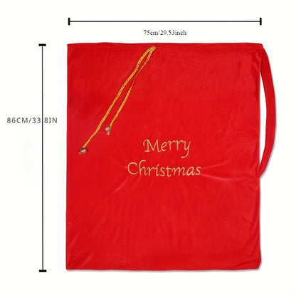 1pc Large Golden Velvet Santa Claus Gift Bag with Drawstring, Christmas Decoration Supplies, Party Bag, Wedding Birthday Party Gift Bag, Party Favors