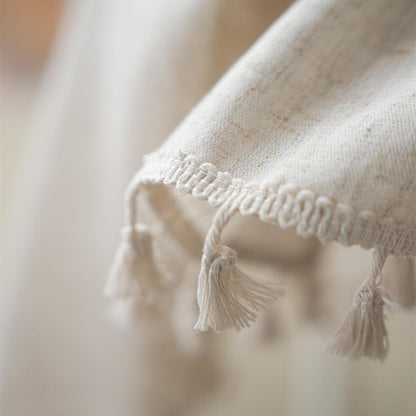 Linen Farmhouse Tablecloth - Beige Fringed Dust-Resistant Cover with Elegant Western Style - Perfect for Buffet, Holiday Dinner, Party, Banquet, Kitchen, Restaurant, and Wedding Rectangular Tables