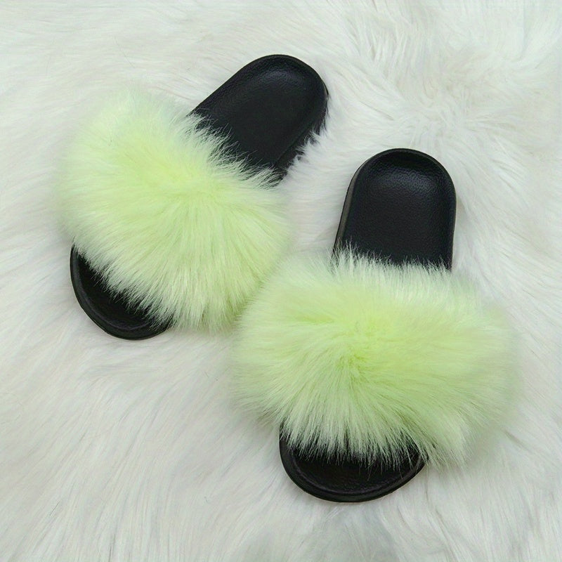 Luxurious Womens Faux Fur Slides - Soft Open Toe Slip-Ons - Ultra-Plush Indoor Slippers for Cozy Lounging - Comfortable Flat Sole - Perfect for Bedroom & Casual Wear