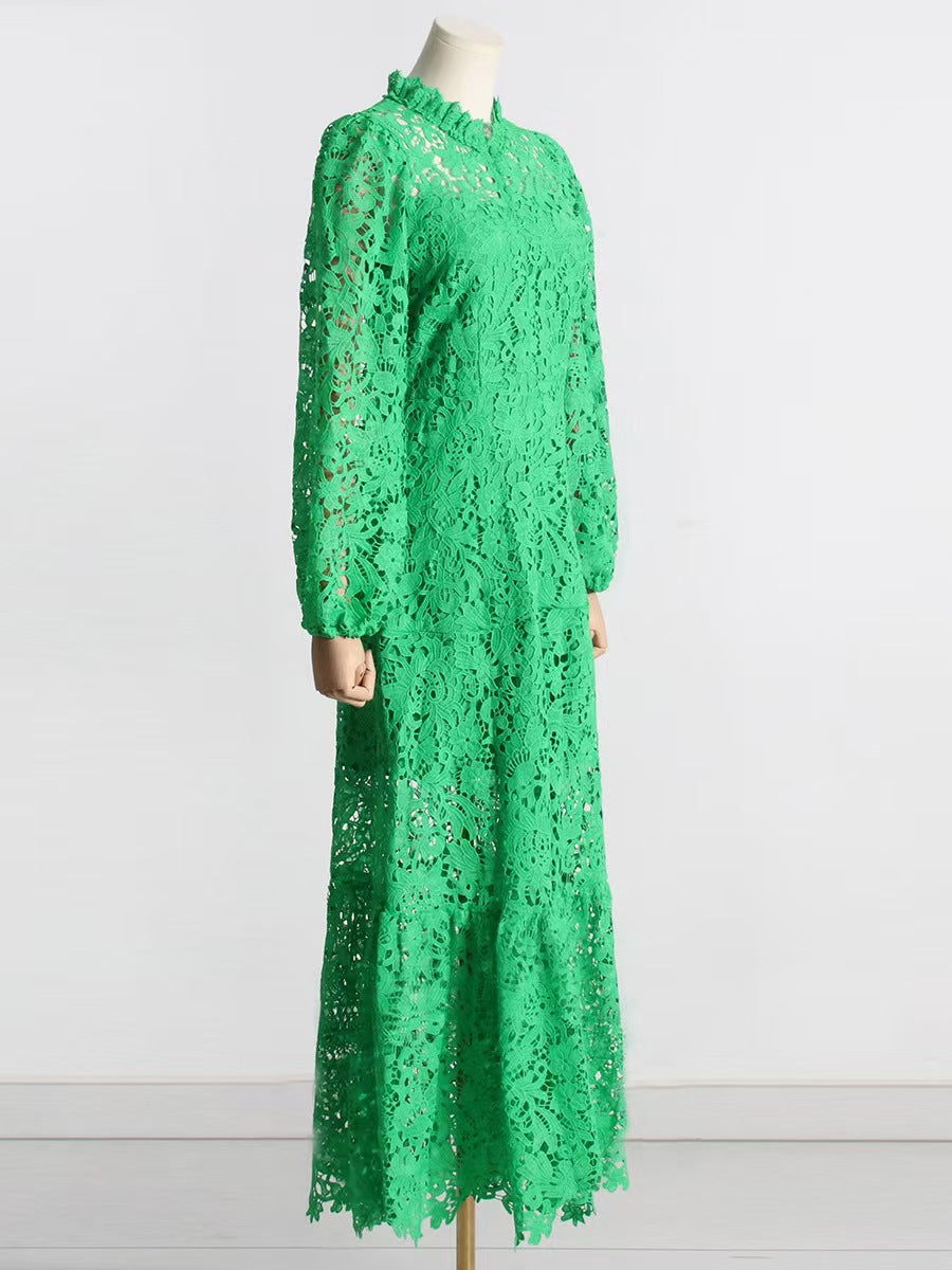 namcoverse Solid Color Lace Cutout Simple Midi Dress