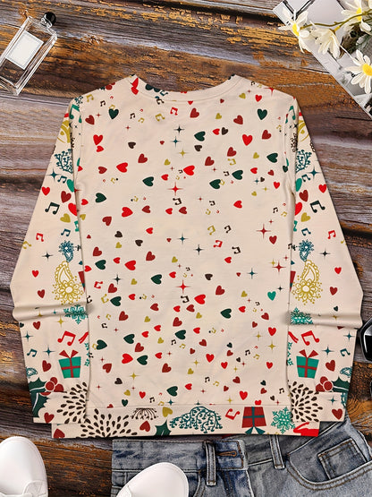 Women's Festive Christmas Snowman Print Crew Neck Sweatshirt - Casual Long Sleeve Pullover, Breathable Polyester Blend, Machine Washable, Stretch Fit for All Seasons