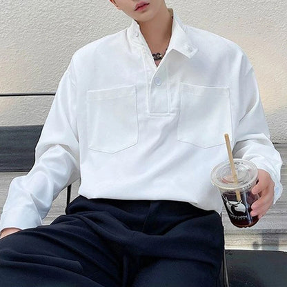 flowersverse Spring Lapel Single Breasted Hoodies Top Men Fashion Long Sleeve Solid Sweatshirt Men Clothing Casual Pockets Sweatshirts