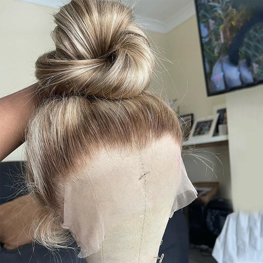 Brazilian Ombre Ash Blonde Lace Frontal Wig Lace Wigs for Black Girl Straight Simulation Human Hair Wig Preplucked HD Transparent Lace Lace Front Wig