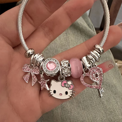 Authentic Licensed Sanrio Hello Kitty Charm Bracelets - Colorful Cartoon Character Bangles for Girls, Sweet Birthday Gifts, Collectible Jewelry Accessories with Adjustable Clasp