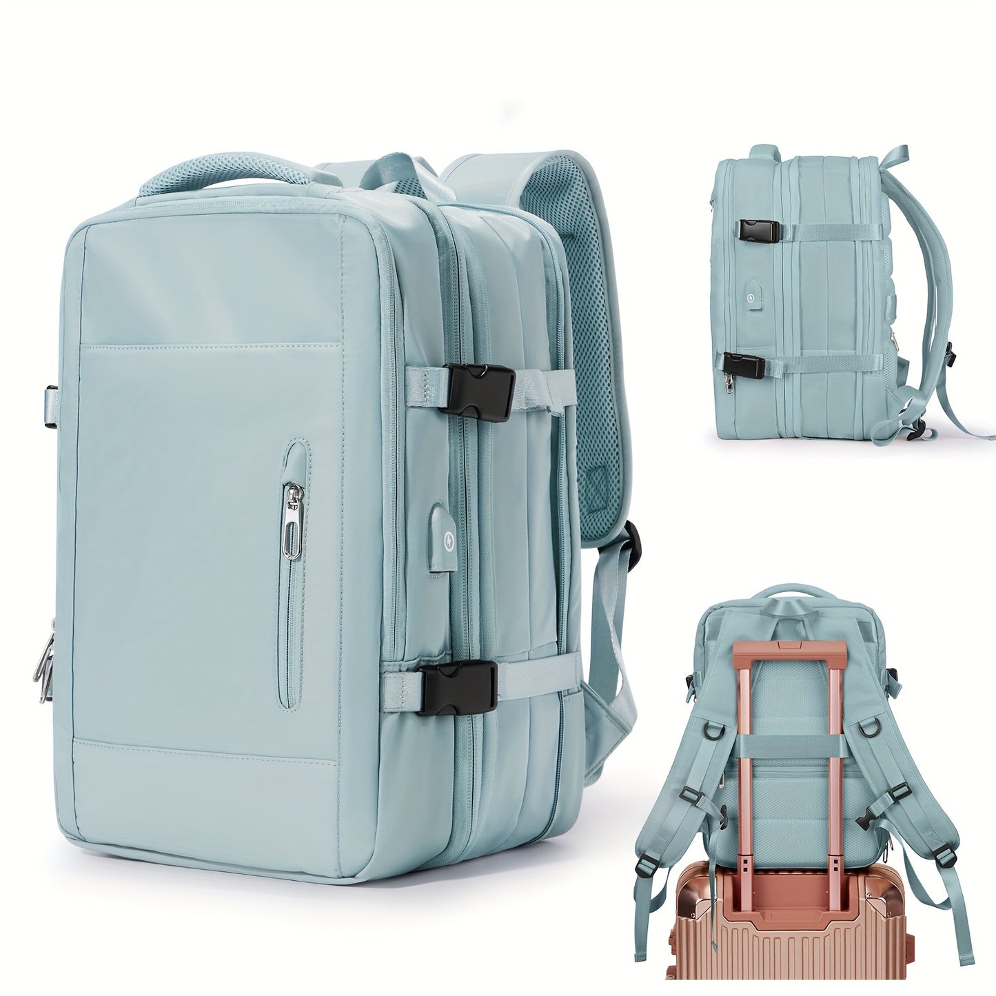 Stylish & Durable Large Capacity USB Charging Backpack - Multi-pocket Laptop Compartment, Solid Color Design, Perfect for On-the-go Charging, Versatile for Work, Travel & Commuting