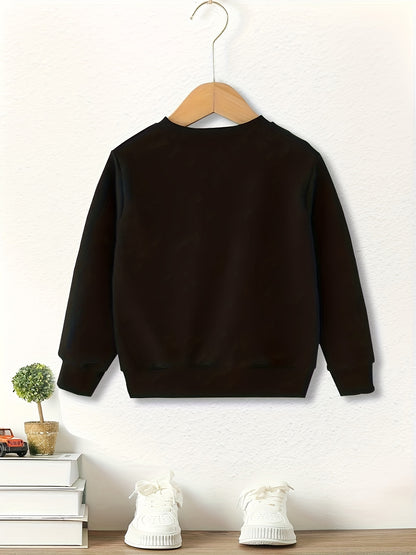 Boys Cozy Crew Neck Slogan Print Fleece Sweatshirt - Soft, Lightweight, Comfy, and Warm for Fall and Winter - Machine Washable, Polyester Fabric, Long Sleeve, Random Print, and Regular Fit