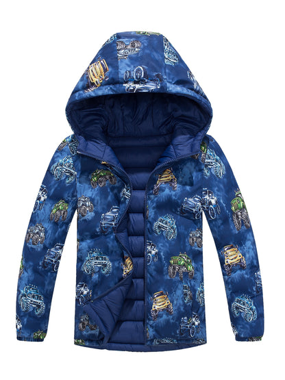 Ultra-Soft Dino Thrill Reversible Quilted Jacket - Insulated Zip Up Hooded Coat for Little Adventurers - Perfect Warm Winter Wear & Gift Idea for Boys