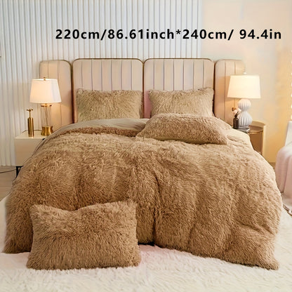 3-Piece Plush Velvet Duvet Cover Set - Soft, Comfortable, Warm, and Cozy Bedding for Autumn and Winter - Ideal for Bedroom and Guest Room, Without Core