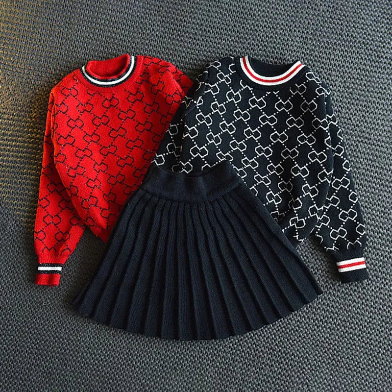 Girl's Dresses Dancewear  Girls Winter Clothes Set Long Sleeve Sweater Shirt and Skirt 2 Pcs Clothing Suit Spring Outfits for Kids 231012