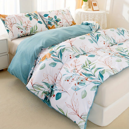 3pcs Floral Print Duvet Cover Set, Soft Microfiber Bedding With 1 Duvet Cover And 2 Pillowcases - No Comforter Or Pillow Core, Elegant Bedroom Decor