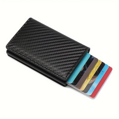 Men's Sleek Carbon Fiber Wallet - RFID Secure, Pop-Up Card Holder, Slim & Stylish, Perfect Business Gift