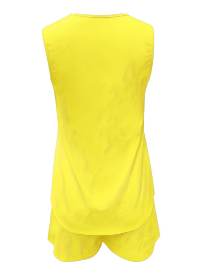 Chic Summer Two-piece Set - V-Neck Sleeveless Tank Top and Matching Shorts for Women - Casual and Comfortable Outfit