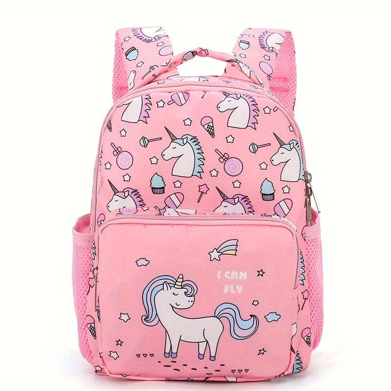 1pc Adorable Unicorn Backpack for Girls - Cute Printed Nylon, Perfectly Durable, Ideal Gift for Little Ones, Great for School & Play!