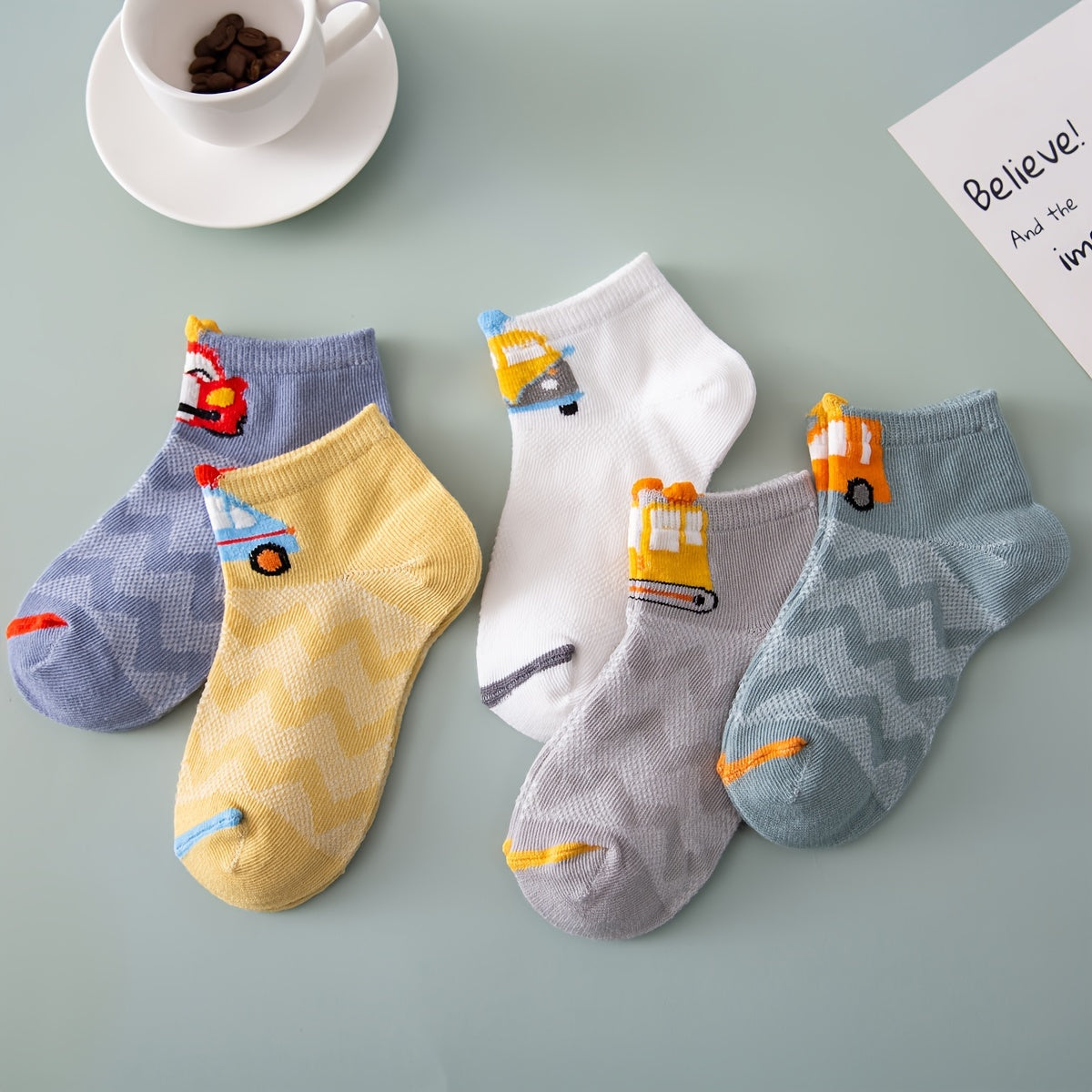 5 Pairs Of Toddler's Cute Car Design Low-cut Ankle Socks, Soft Comfy Cotton Blend Children's Socks For Boys Girls All Seasons Wearing